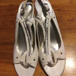 Fioni Open Peep Toe Sling Back High Heels Size 10 Shoes Pumps Silver Braid